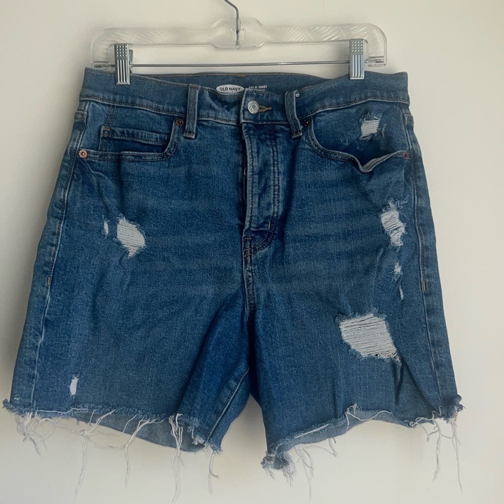 Old Navy Distressed High Waist Denim Shorts - Dark Blue